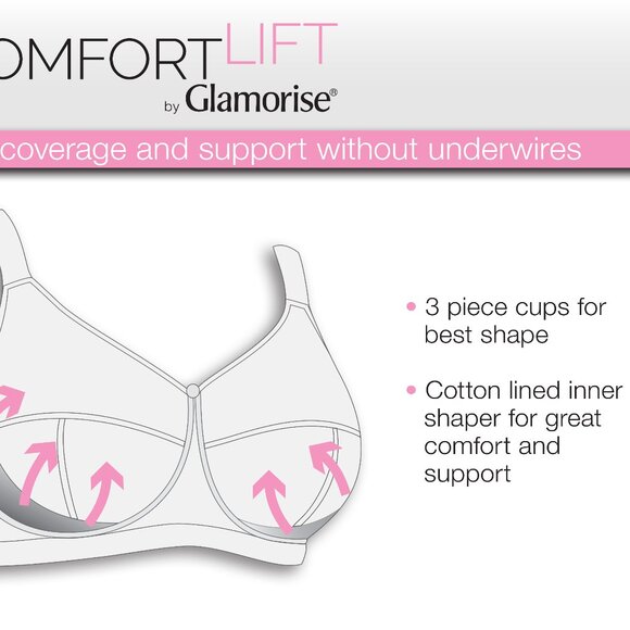 Set Of 3! 44C Glamorise COMFORT LIFT Bra ~Romantic-Lace~ (SIDE-BONES) White NEW - Picture 6 of 14